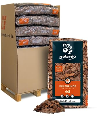 GALAMIO Pinienrinde Grob 25-40mm 60l x 13 Sack 780l 1 Palette Pinienmulch Pinienerde Rindenmulch Pinienborke Pinie Mulch Bark Rinde Für Pflanzen Garten Terrarium Dekorativer Bodenbelag Paligo