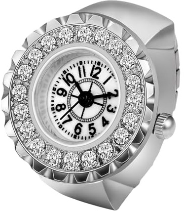 Lancardo Ring Watch for Women and Men Analog Quartz Arabic Numerals Dial Elastic Band Bling Rhinestone Colorful Stretch Band Finger Watches