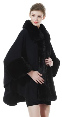 BEAUTELICATE Donne Pelliccia Sintetica Stola Poncho Mantello Maglia Cardigan Caldo Inverno per Festival Cerimonia Natale (Nero)