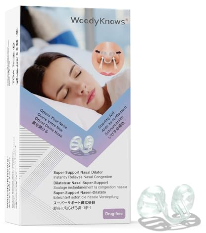 WoodyKnows Super-Support Nasendilatator, verbessert den Schlaf- und Sportluftstrom, hilft bei verstopfter Nase und nasenbedingtem Schnarchen (Probe-Pack XS/S/M/L)