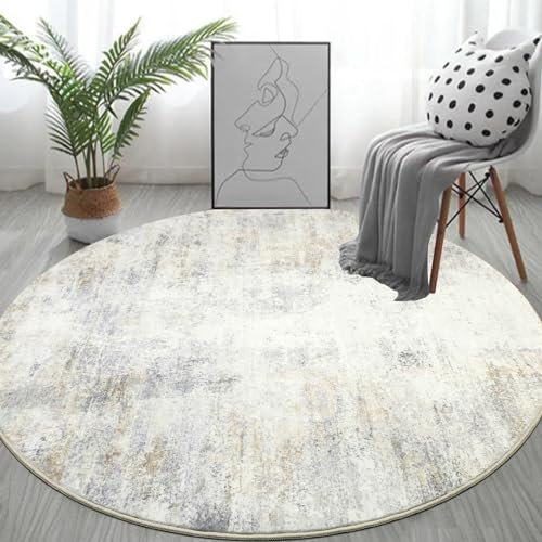 Capslpad Beige Abstrakter Teppiche Runder ø135cm Waschbar Teppich Wohnzimmer Moderner Chic Rutschfest Teppich Kurzflor Weich Kunstwolle Moderner Schlafzimmerteppich für Wohnzimmer Esszimmer Büro Dekor