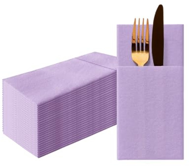 PAW - Besteckservietten aus Airlaid - Stoffähnlich (1/8 falz) | 25 Stück | Ideal für Hochzeit, Taufe, Kommunion, Geburtstag | Serviettentaschen für Besteck | Violett
