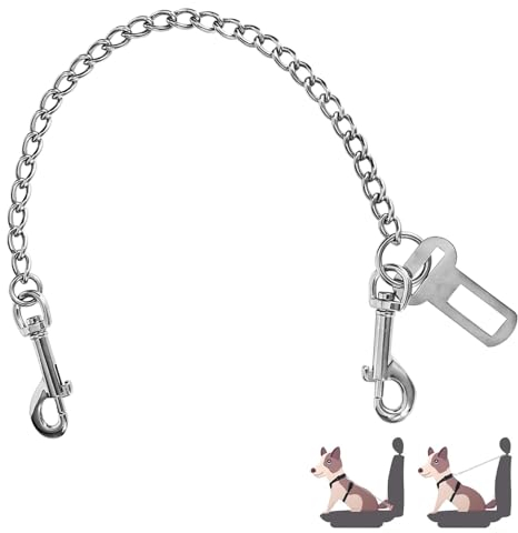 WIYETY Collar de perro de acero inoxidable resistente a mordeduras: 80 cm, cinturón corto para asiento trasero de coche, correas de seguridad para perros pequeños, medianos y grandes