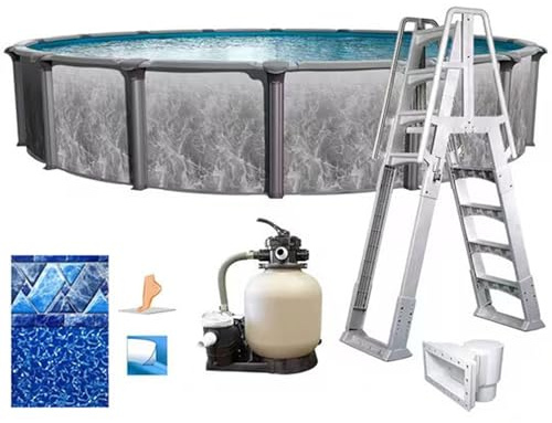In The Swim 18' Round Above Ground Swimming Pool - Emotion Package - Featuring: Sand Filter, Pump System and A-Frame Ladder