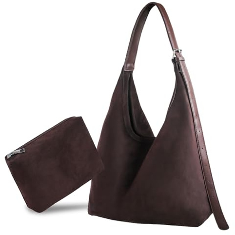CorkAllin 2pcs Suede Bags for Women - New Slouchy Adjustable Strap Hobo Tote Shoulder Purse Handbag, Fall Winter Purse with Pouch