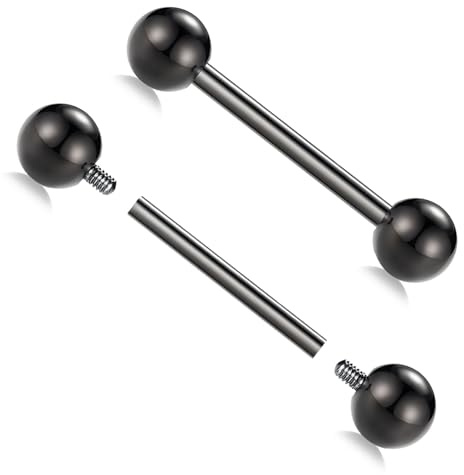 AROWRO Nipple Barbells G23 Titanium Nipple Piercing Jewelry Black Long Bar Nipple Jewelry Internally Threaded 20mm Nipple Rings 14 Gauge Titanium Jewelry