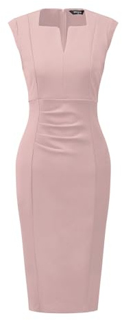 Allegra K Women's Sheath Dress Pencil Work Sleeveless Office Dresses Pink