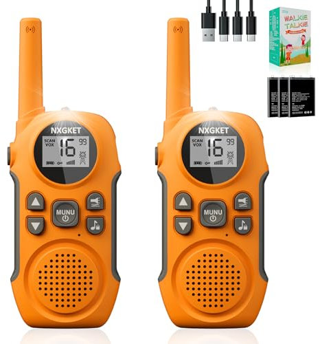 NXGKET Talkie Walkie Rechargeable,Talkie-walkie Longue Portée 3KM,Batteries Li-ION intégrées,16 Canaux Radio Lampe pour Camping Jeu d'Aventure Randoneé,Jouets de Plein air pour Enfants de 3 à 12 Ans