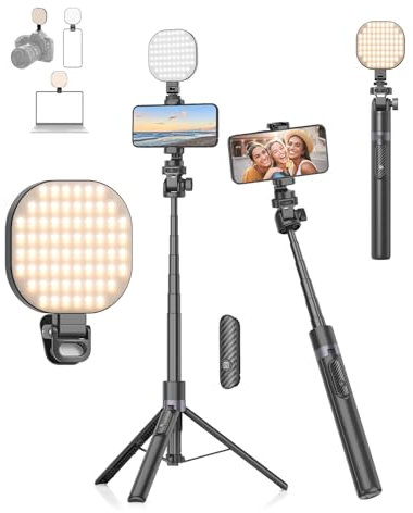 Gahenwo Selfie-Licht & 173cm Selfie-Stick Stativ Vlogging-Kit, Handy Stativ für Smartphone Mit 2000mAh Licht & Fernbedienung,Ringlicht mit Stativ-Ständer kompatibel mit iPhone/Android