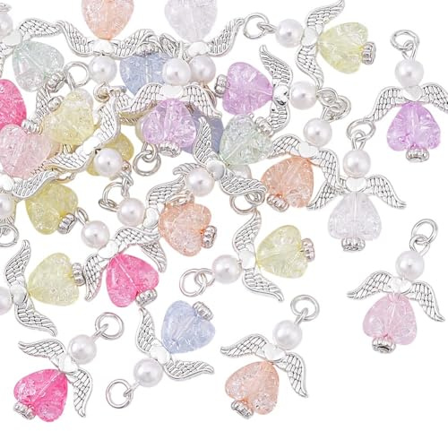 PH PandaHall 30pcs Angel Charms 1 inch Heart Angle Wing Charms Candy Colour Angel Wing Pendants Cute Pendants with Jump Rings for Necklace Earrings Keychains Jewellery Making Gift Wrapping