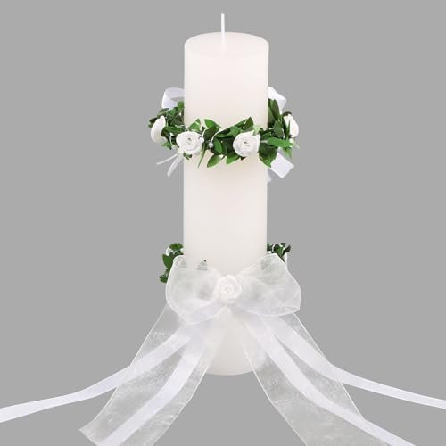 2pcs Anneaux de Bougies Protection Anti-Gouttes pour Bougies en Feuilles Noeuds avec Ruban Attrape-Gouttes de Bougie Decoration de Bougie pour Communion Baptême Mariage