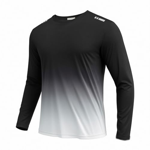 PINSPARK Camiseta deportiva de manga larga para hombre, protección solar UPF50+UV, secado rápido, transpirable, camiseta de entrenamiento, camiseta de correr, Negro , XL