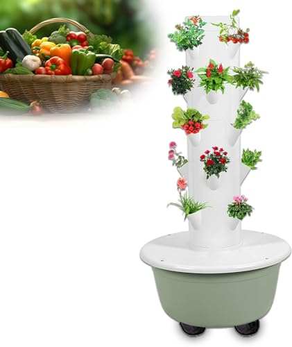 YORCME sis-Temas De Torre De PolitúNel, Torre Inclinada De Hierbas, sis-Tema De Cultivo HidropóNico Vertical - Kit De Torre con Bomba, Controlador 5-Layer20Pots-HydroponicTower