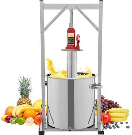 Prensa de frutas de 36 l, acero inoxidable, con pala de filtro, soporte, pala exterior y gato hidráulico para hogares, hoteles, bodegas