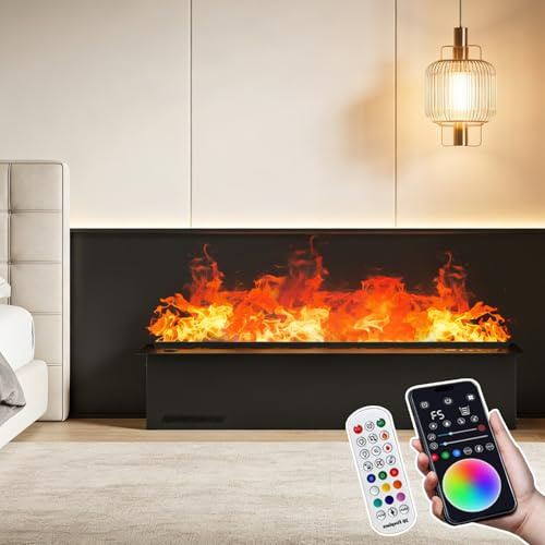 json2xml wasserdampf Kamin,Elektrischer 3D-Wasserdampfkamin, Mehrfarbige LED – Kamin Mit 3D-Effekt – Berührbarer Nebel, Einbau-Dampfkamin, App-/Fernbedienungs-/Touch-Steuerung 180cm/70in
