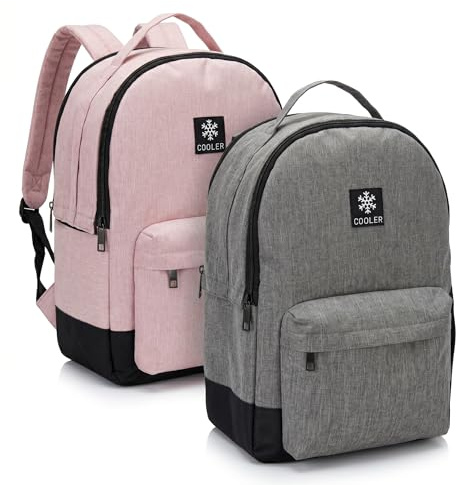 Sixsigma Sports Cooler Backpack Insulated Lunch Bag, Pink + Grey, 16L | Durable, Leakproof & Water Resistant, Multiple Pockets & Bottle Storage, For Work, Travel, Picnic & Beach