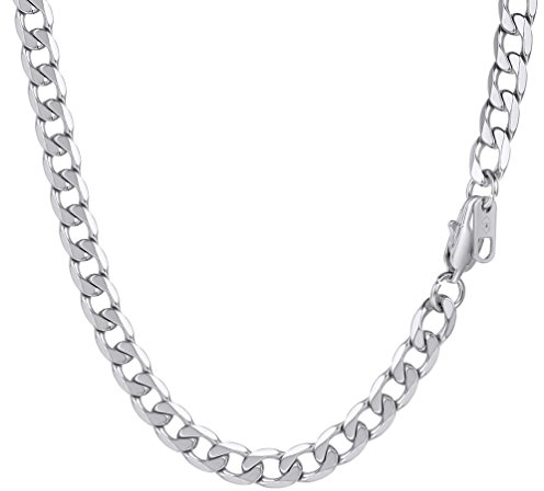 PROSTEEL Herren Halskette Edelstahl Panzerkette 6mm Breite schwer Glieder Link Gliederkette Herren Hip-Hop Kette, 51CM lang, Silber