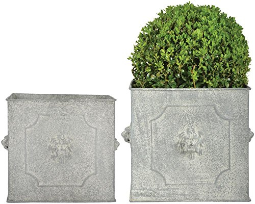 Esschert Design AM Löwe Blumentopf 2er Set, quadratisch, groß 24 cm/klein 20 cm, Aged Metall, antikes Design