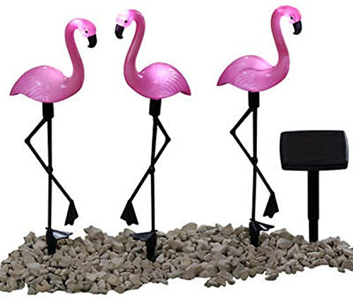 Set of 3 Pink Flamingo Solar Powered Garden Stake Lights Outdoor Decor Lighting