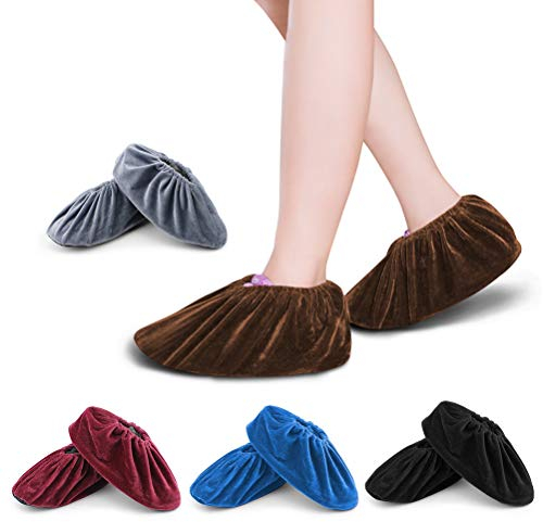 FOCCTS 5 Paare Schuhüberzieher Anti-Rutsch Sohle 5 Farbige Flanell Schuh Bedeckung Staubfrei Überschuhe für Haushalt Wiederverwendbar&Waschbare