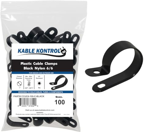 Kable Kontrol Nylon Cable Clamps – R‑Type 1″ Diameter – 100 Pcs - Nylon 6-6 Screw Mount Wire Clamps Cord Clips Mounting Fastener Clip Cord Clamps for Industrial & Automotive Use – Black