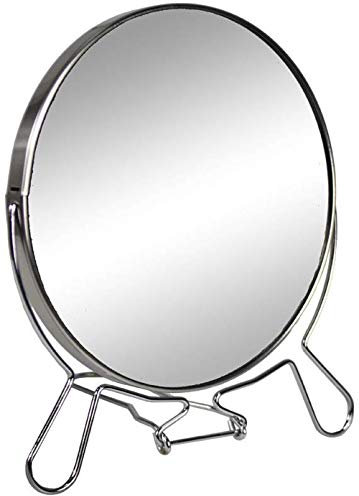 Vetrineinrete® Specchio cosmetico da Trucco con Zoom Regolabile Specchio di ingrandimento Portatile per Barba rasatura Girevole da Tavolo ø 17 cm in Acciaio Cromato 07094 M17