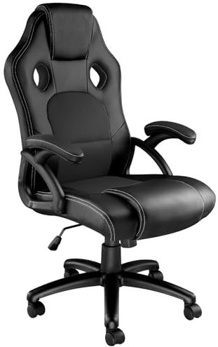TecTake® Silla Gamer Ergonómica, Ajuste de Altura, Silla de Escritorio de Oficina, Silla de Estudio con Acolchado Cómodo, Sillas con Reposabrazos y Ruedas, Sillas Gaming para Ordenador - Negro/Negro