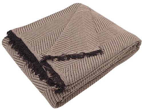 MERCURY TEXTIL- Colcha Multiusos Sofa,Manta Foulard,Plaid para Cama,Cubresofa Cubrecama,jarapas,Comoda Practica y Suave. Poliester Algodón (230 x 260cm, Espiga Camel Cafe)