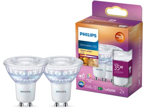 Philips LED classic WarmGlow Lampe 35W, GU10, 2-er Pack, hohe Farbwiedergabe (RA90), warmwei脽 (2200 - 2700K), 230 Lumen, dimmbar