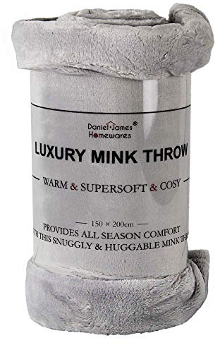 DANIEL JAMES Housewares Soft Mink Throw Over Bed Faux Cuddle Luxury Fur Fleece Bedding Sofa Warm Blanket (Grey, Double)