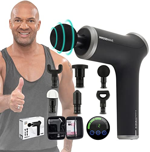 Miweba Sports Massagepistole MM200 | Wave Massagegerät - Massage Pistole Gun - Muskel Massagegun - LCD Touchdisplay - Softstart - 6 Aufsätze - 10 Vibrationsstufen - Fitgun (Schwarz/Grau)