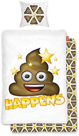Emoji Bettwäsche Shit Happens 135 x 200 cm + 80 x 80 cm 100% Baumwolle in Renforcé-Linon-Qualität Wende-Bettwäsche Bettbezug Bettzeug Emojis Pile of Poo Emoti Poop Smiley deutsche Größe EM 042