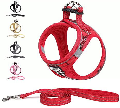 Suredoo Pettorina Cane Taglia Piccola Riflettente, Step-in Pettorina per Cani Gatti Cuccioli con Guinzaglio Comodo, Traspirante Imbracatura Cane Imbottito per Corsa Passeggiate (Rosso, M)