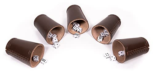 FM Equipment Echtleder Würfelbecher 5er Set inkl. 30 Würfel Klassischer Handgearbeiteter Lederbecher