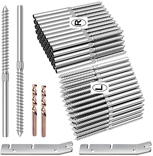 BLIKA 100 Pack T316 Stainless Steel Right&Left Handed Thread Swage Lag Screws for Wood Posts of 1/8 Deck Cable Railing Kit, Wire Railing Kit for Decks with Wrench, DIY Wood Baluster