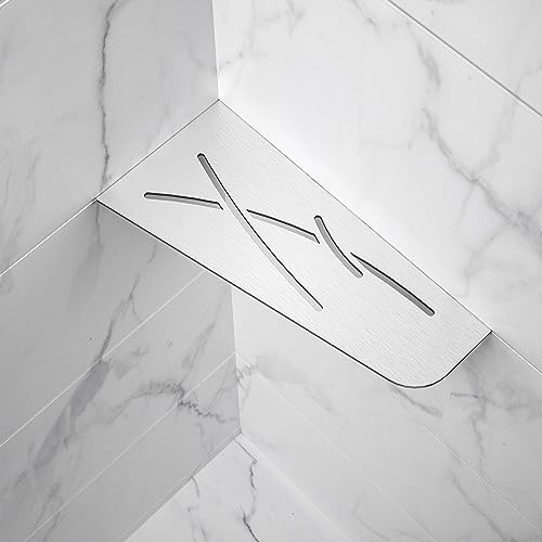 Bernkot Eck-Duschregal Gebürsteter Edelstahl 304 Versenktes Eckregal 305 mm Gefliestes Wandregal Viereckiges Regal für Badezimmer-Aufbewahrung Ohne Bohren, 1 Stück