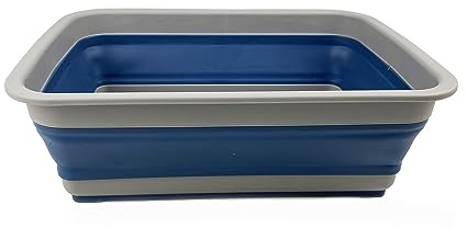 SAMMART 8L zusammenklappbare Plastik Kunststoffwanne – Faltbare Spülwanne – tragbares Waschbecken – platzsparende Kunststoffwaschwanne (Grau/Nebel Blau(Geschirrwanne))