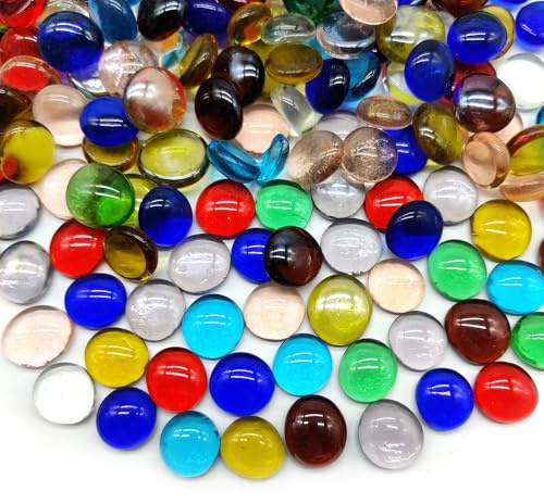 Ocefeiyue 2 LB Colored Glass Gems Pebbles Flat Marbles Stones for Vase Fillers,Aquarium Rocks,Floral Display,Fish Tank Decorations,Crafts,Approx 180-200 PCS,8 Colors