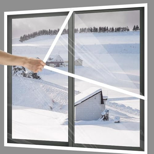 Film Isolant pour Fenêtre,Trousse D'isolation de Fenêtre Rideaux Coupe-Vent Rideau Thermique Isolants Anti Froid Film Isolant pour Fenêtre,Kit Film D'isolation de Fenêtre (110x150cm)