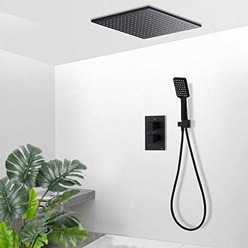 Schwarzes Thermostat-Duscharmatur-Set, Deckenmontage, Regenfall-Messing-Dusche, Thermostat-Mischbatterie, Badewanne, Duschset, 16-Zoll-Set, 12-Zoll-Set (16-Zoll-Set)