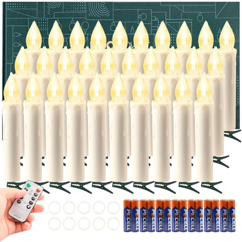 Koopower 40er LED Kerzen mit Timer, IP64 Dimmbar Kerzenlichter Flammenlose Weihnachtskerzen für Weihnachtsbaum, Weihnachtsdeko, Hochzeit, Geburtstags, Party-Warmes Weiß