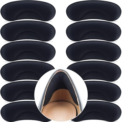 6 Pairs Heel Cushion Pads for Big & Loose Shoes - Protectors for Blisters, Friction & Heel Pain - Anti-Slip Grips to Make Shoes Fit Tighter (Black)
