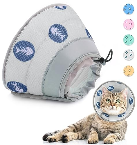 Supet Halsband katt, justerbart halsband katthalsband, återställande krage, mjuk krage kon efter operation och skador för valpar, små hundar och katter (grå, M-)