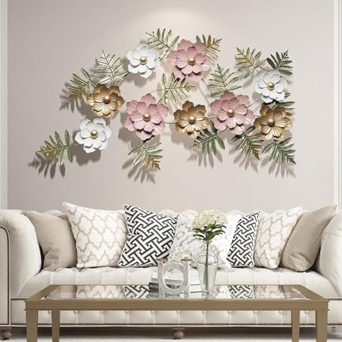 Decorazione da parete in metallo per soggiorno, grandi fiori 3D, scultura da parete moderna di lusso, decorazione da parete per camera da letto, studio, ufficio