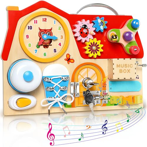 LUVTOY Wooden Busy Board, Sensoriales Montessori Tablero Busy Board para Niños 2 3 4 5 6 Años, Juguetes Educativos Motricidad Fina, Juguetes Regalos para Niños y Niñas Cumpleaños