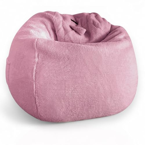Aiire Puff Salon Moderno XXL - Puf con Relleno Incluido para Decoracion Habitacion Juvenil - Bean Bag Chair Infantil Gigante - Puffs Infantiles Grandes - Borreguito Rosado [100x75]
