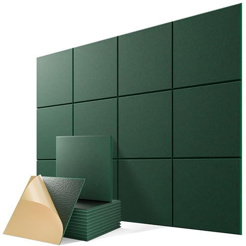 12 Pack Self-Adhesive Acoustic Panels, 12 X 12 X 0.4 High-Density Sound Proof Foam Panels for Walls, Soundproof Wall Panels for Home & Office (Forest Green)