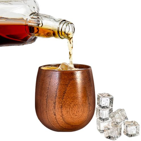 Bicchiere da whisky in legno, regalo bourbon, da uomo, in legno anticato, ottimo regalo per whisky da uomo (coppa per pancia con fondo piatto)