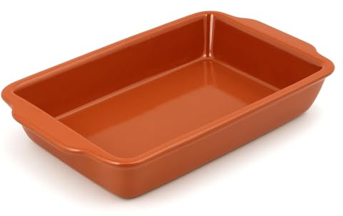 Cazuela barro horno olla tartera besuguera rectangular o redonda hornear - HORNO - MICROONDAS - LAVAVAJILLAS - FUEGO DIRECTO (BARRO ROJO ESMALTADO, 26 X 16 X 4 CMS)