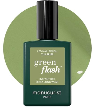Manucurist Green Flash LED Classic Tuileries - Olive Green Gel Nail Polish - Vegan, 12-Free - Strengthens and Protects - Nail Varnish for UV Nail Lamp - Made in France